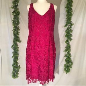 Lauren Ralph Lauren Floral Lace Slim Fit Dress Dark Pink